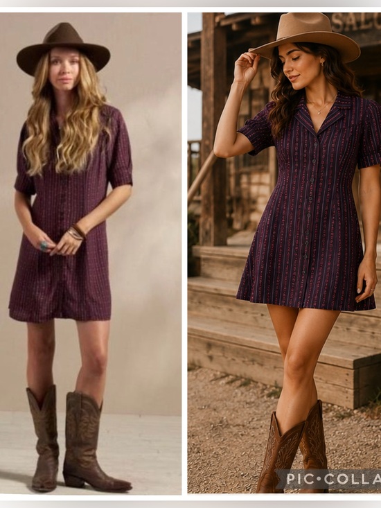 Tecovas Dresses & Skirts - Tecovas Button Down Puff Sleeve Mini Dress in Plum/ burgundy  - Western Austin